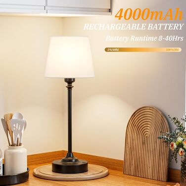 LED настільна лампа бездротова з торшером з льону, торшер для спальні, їдальні, вітальні, з USB-C, регулювання яскравості, 40см, мідь