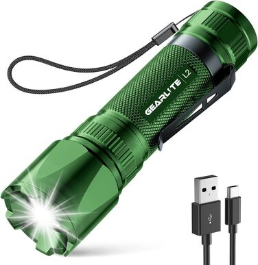 Тактичний ліхтарик Gearlite: перезарядна LED лампа 3000 люмен з зумом, 3 режими, водонепроникний IP65, для кемпінгу, риболовлі, тактики