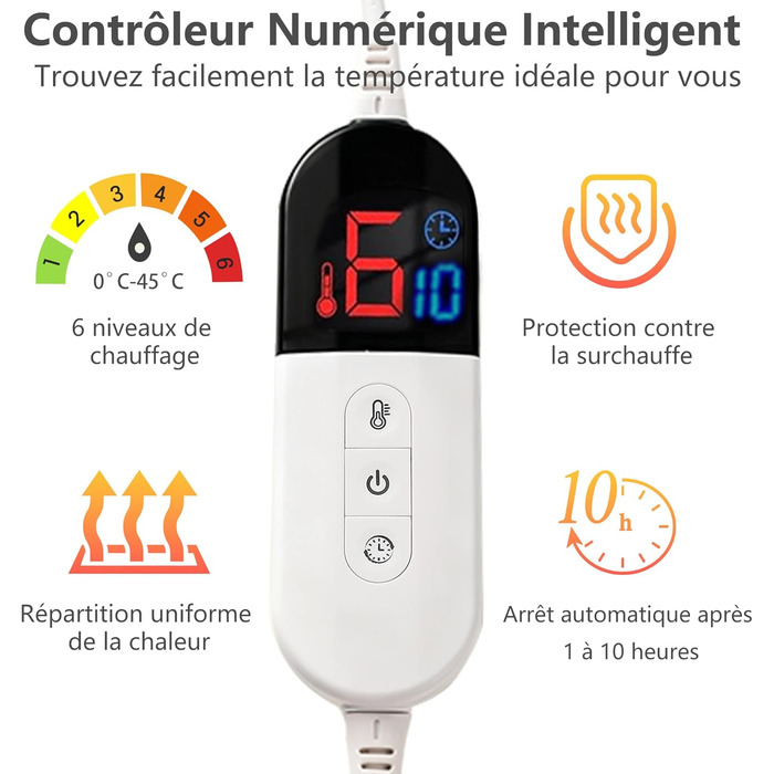 Електрична ковдра COZYTY 150x200 см з таймером та захистом від перегріву, фланель, 6 режимів нагріву, сіра