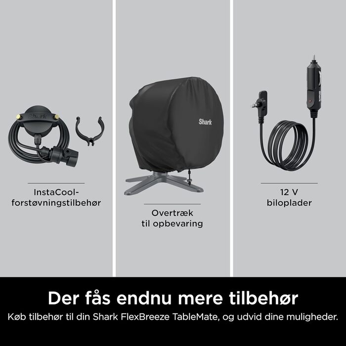 Вентилятор Shark FlexBreeze TableMate FA150EU: акумуляторний, для дому та вулиці, до 24 годин роботи, швидке охолодження, радіус дії 20 м, тихий, 5 швидкостей, осциляція, з пультом керування