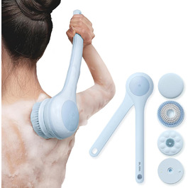Електрична щітка для спини, м'яка ексфоліація, перезаряджається, довга ручка для душу, допомога у нанесенні крему на спину для жінок, чоловіків, людей похилого віку, глибоке очищення для всіх типів шкіри, хороша піна - Рожева (Небесно-блакитна)