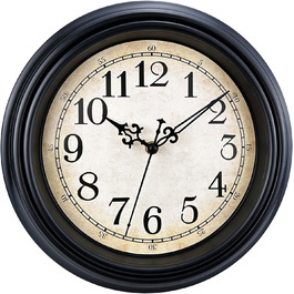 Plumeet Extra Large Classic Wall Clock - Quiet - Wall Clock without Ticking Sounds for Living Room - Bedroom - Battery Operated (Arabic Numerals) (40.6cm, Black)