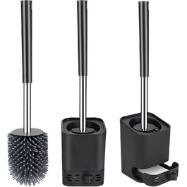 Силіконова щітка для унітазу Glowbal з контейнером, швидковисихаюча, для ванної кімнати, настінний монтаж/стоячий дизайн, білий/сірий (чорний/сірий)