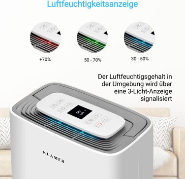 Електричний осушувач повітря KLAMER 25L, потужність 420W, продуктивність 195 м³/год, збір води до 5,5 л