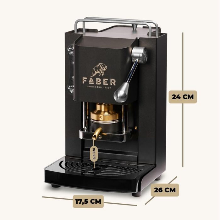 FABER COFFEE MACHINES | Pro Mini Deluxe Model | Coffee Machine for 44 mm ESE Pods | Chrome Finish | Brass Pad Press (Mat Black)