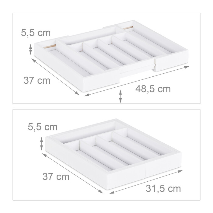 Relaxdays White Bamboo Cutlery Box, Adjustable