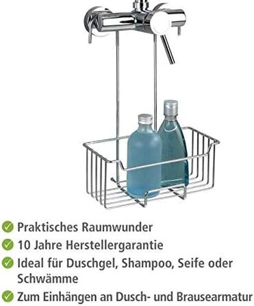 WENKO Thermostat Shower Caddy Model Milo, Shower shelf for hanging on the faucet, shelf made of stainless steel (rust-proof), 25 x 36 x 14 cm, Polished