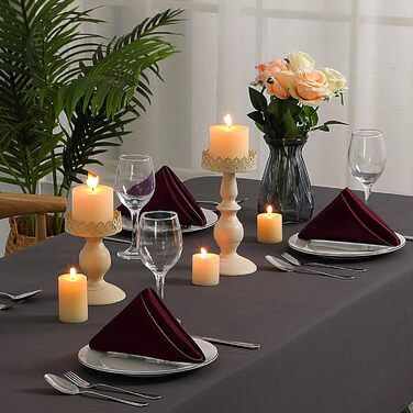 SiinvdaBZX 60-Piece Burgundy Cloth Napkins with Waved Edges, 16.8 x 16.8 inches (43.2 x 43.2 cm), Square Satin Napkins, Silky Soft Polyester, Restaurant, Decoration