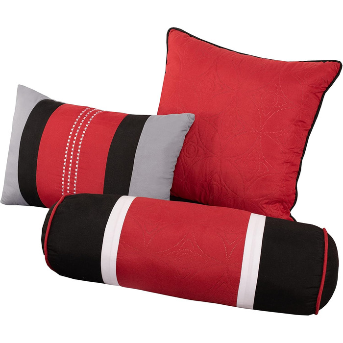 Комплект постільної білизни Chezmoi Collection Upland, 7-piece, Patchwork, для ліжка King Size (Oversized), червоно-сірий-чорний