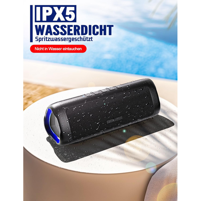 Портативна Bluetooth колонка UOHHBOE 30W з RGB підсвічуванням, TWS Stereo, водонепроникність IPX5, 24 години роботи, 30 метрів, функція гучного зв'язку, трикутна форма