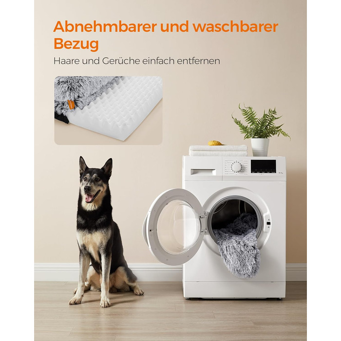 Ліжко для собак Feandrea FluffyHug, м'яка подушка-софа, захист дивану, XL, 110 x 95 x 18 см, сірий Ombré