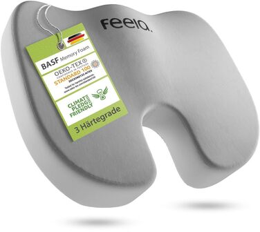 Подушка ортопедична для автосидіння Feela® (Medium) - підтримка спини та куприка, 3 ступені жорсткості (80-110 кг), срібляста