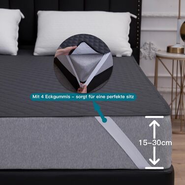 Arcona Mattress Protector Waterproof, Breathable Waterproof Mattress Cover, Urine Protection Mattress Pad 180x200, Dark Grey Mattress Protector, Washable Incontinence Pad for Bed