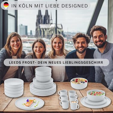 Набір посуду SÄNGER Steingut 12 предметів: 4 великі тарілки, 4 десертні тарілки, 4 глибокі тарілки, набір посуду для 4 осіб, кольоровий, стійкий до подряпин, VALUE COLLECTION (6 чашок для кави Leeds Frost)