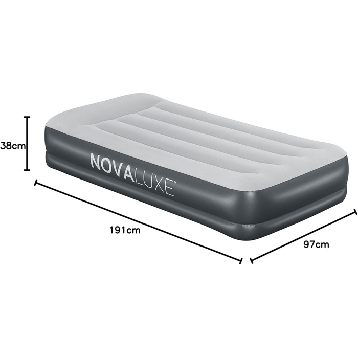 Надувний матрац Novaluxe з вбудованим електронасосом та подушкою, сірий 191x97x38 см