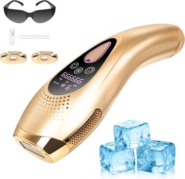 IPL пристрій для епіляції з охолодженням сапфіром – 3-в-1 для жінок та чоловіків, 999 999 імпульсів, 9 рівнів інтенсивності, для обличчя, під пахвами, на ногах та в зоні бікіні Silver