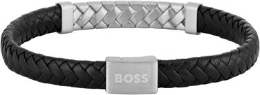 Браслет чоловічий BOSS TAILORED зі шкіри (чорний/срібний)