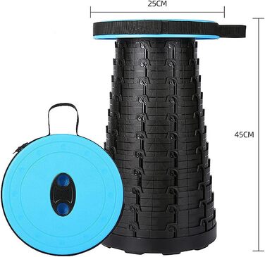 Складаний стілець JUVEL Upgraded - портативний, телескопічний, до 180 кг, регульована висота 6.5-45 см, легкий, для дому та відпочинку на природі (Блакитний)