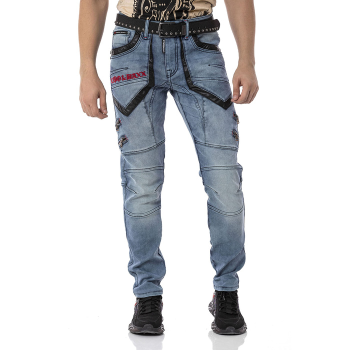 Чоловічі джинси Cipo & Baxx Destroyed, блакитні, 38W/32L | Модні рвані джинси в стилі biker