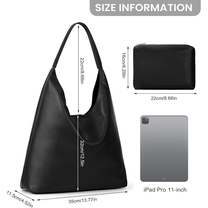 Сумка жіноча GSenhui Hobo Bag чорна шкіряна велика шопер для роботи, навчання, покупок - вінтажний стиль