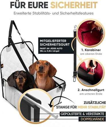 Extra Stable Dog Car Seat - Reinforced Walls & 5 Straps - Waterproof Dog Car Seat for Rear & Front Seat (Standard Size)