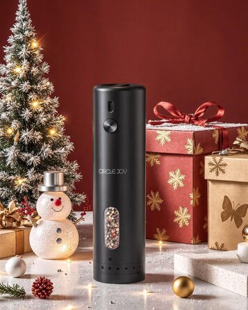 CIRCLE JOY електрична млинка для солі та перцю, з акумулятором, автоматична, 110 мл, регулювання помелу, біле LED-підсвічування, для однієї руки, чорна