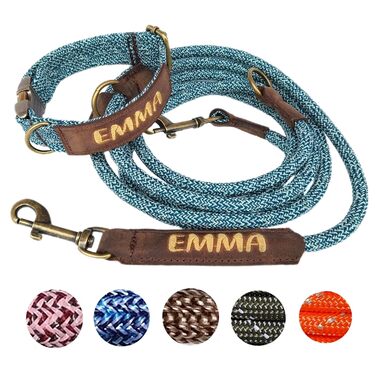 Персоналізований поводок для собак або нашийник: регульований, з натуральної шкіри, зі старовинною латунною фурнітурою