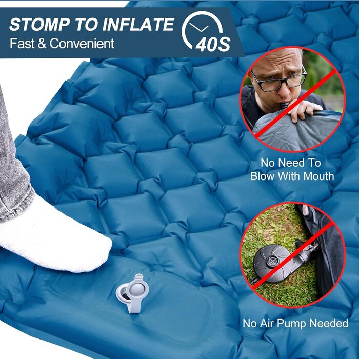 NHOWIN Self-Inflating Camping Mat - 9cm Thick, with Foot Pump & Pillow - Portable Ultralight Sleeping Pad for Hiking & Backpacking