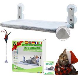 Підвісна гамак для котів на вікно/стіну, ліжко для котів з присосками, без кабелю, з іграшкою. Бежевий, великий