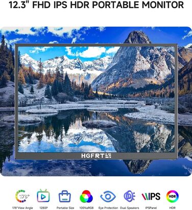 Портативний монітор 12.3 дюйма, FHD 1920x1280, IPS без відблисків, sRGB 100%, 60Hz, динаміки, USB-C, Mini-HDMI, VESA, для Windows/macOS, ігор та роботи (без сенсорного екрану)