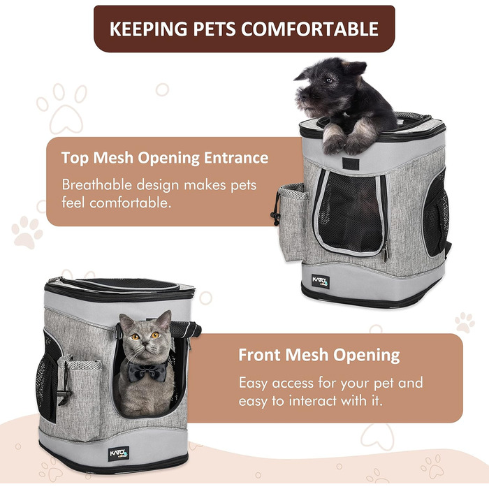 Рюкзак для тварин Kritter Planet з сітчастими вікнами, дихаючий та складаний, для собак та котів, знімний килимок, для походів, велосипеда, активного відпочинку, 7 кг, світло-сірий
