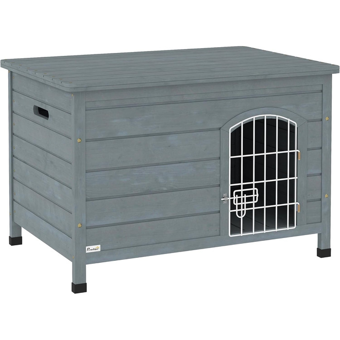 Паві Гат (PawHut) Будка для собак з дверима, клітка-переноска, водяний транспортувальний відсік для собак, котів, кроликів, вулиця, водовідштовхувальний, темний сірий, сосна, 80 x 55 x 53,5 см