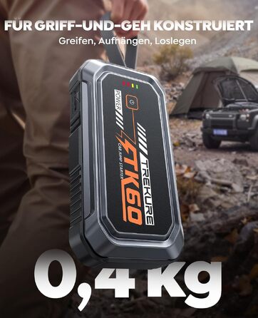 Бустер для автомобіля TREKURE 7000A — Пусковий пристрій (Powerbank) для авто до 9л бензин та 6.5л дизель, з функцією примусового запуску, магнітним кріпленням та 4-в-1 LED робочим світлом