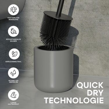 Набір для туалету SAVEGA: щітка для унітазу з нержавіючої сталі та силікону з антибактеріальною насадкою та тримачем (сірий)