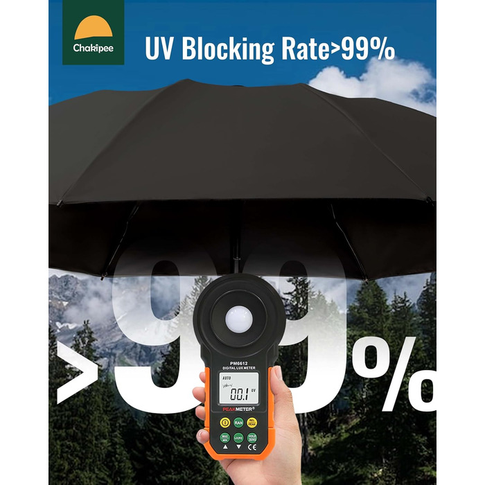 Чакіпі Чакіпі Парасолька велика, стійка до вітру, компактна для подорожей, автоматична, для жінок та чоловіків – кишеньковий парасолька, портативний UV-захист, чорний, 210T покриття, діаметр 97 см, 8 спиць, довжина 108 см