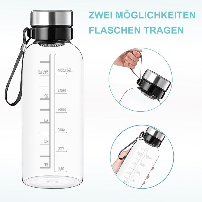 RNCKUUE 2 Liter Glass Bottle, 2l Glass Drinking Bottle, Glass Water Bottle with Strainer, Neoprene Sleeve, Bottle Brush