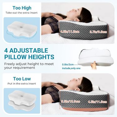 Elviros Orthopedic Memory Foam Pillow, Head Pillow for Neck Pain, Sleep Pillow, Ergonomic Neck Roll, Neck Support Pillow, Anti-Snoring Pillow for Side Sleepers, Stomach Sleepers, White