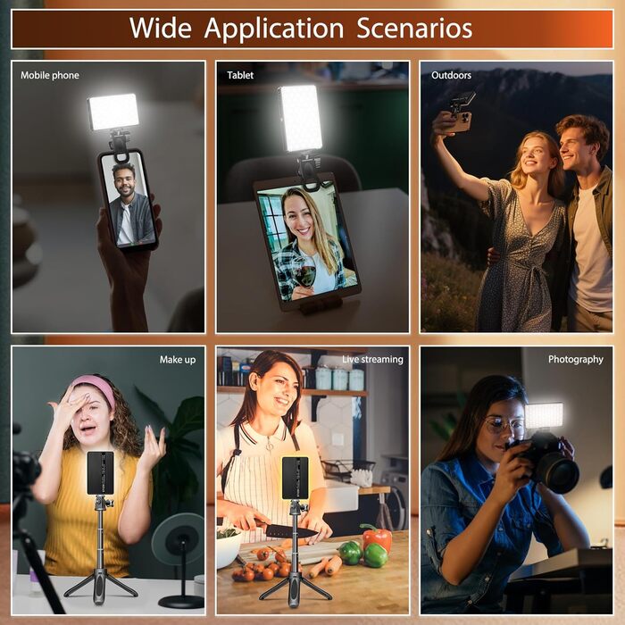 LED світло для селфі на телефон ST-120-CT: 120 світлодіодів, регулювання яскравості, 3000-9000K, акумулятор 3000mAh, CRI 95+, з тримачем та штативом для відеозйомки, блогінгу та конференцій