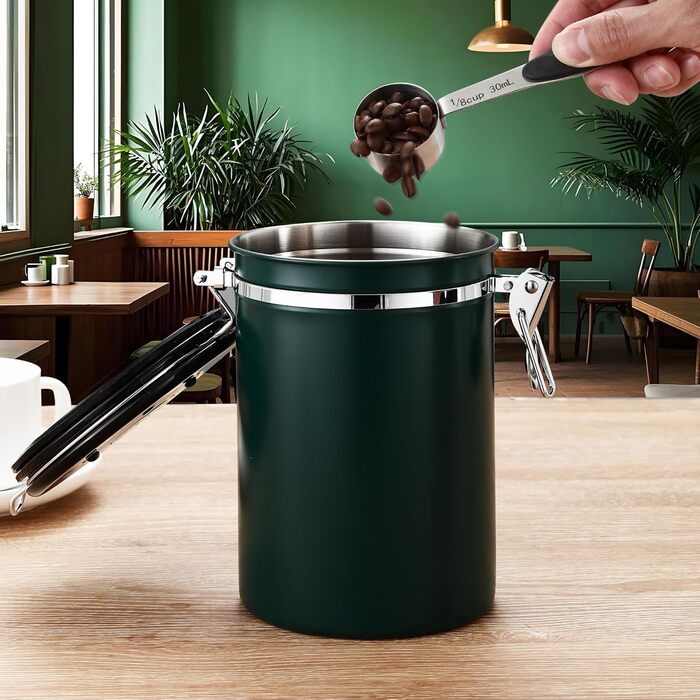 Металева кавова банка 1.8 л з датою та ложкою, для кави, горіхів, какао, чаю