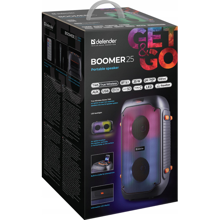 Портативна колонка Defender BOOMER 25, чорна, 25 Вт