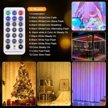 Ляптова гірлянда 2x2м з 200 LED, USB, тепле біле світло для декору стін, кімнати, вечірки, весілля, Рамадан, Різдва