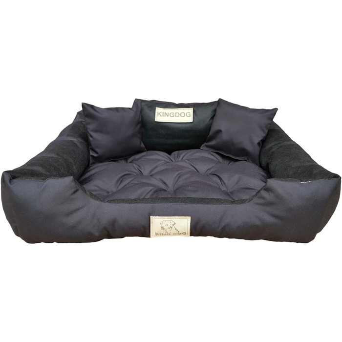 Ліжко для собак та котів KingDog з двома подушками, зручний кошик для домашніх тварин, миється, водонепроникний PVC, розмір M (75x65 см), чорний колір