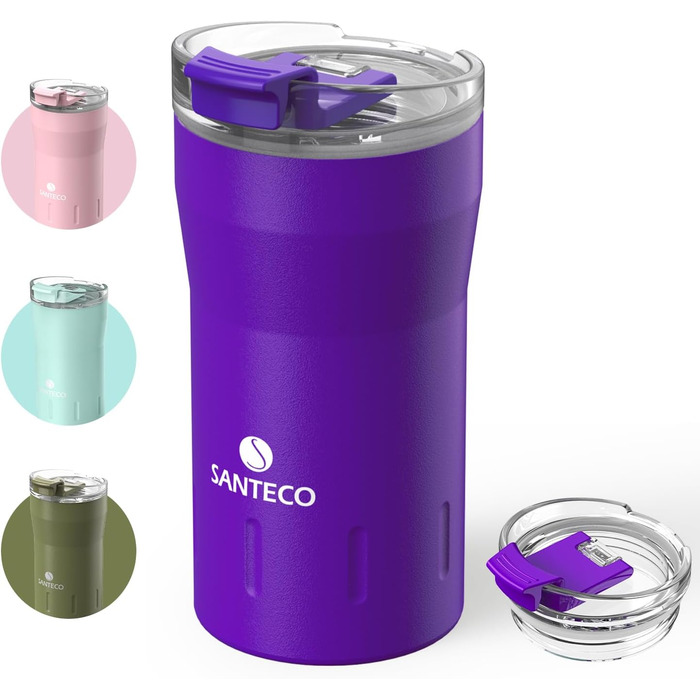Термокружка SANTECO з нержавіючої сталі 18/8, подвійні стінки, 350 мл, темно-зелений колір, з кришкою, не містить BPA, зберігає тепло до 6 годин, не протікає