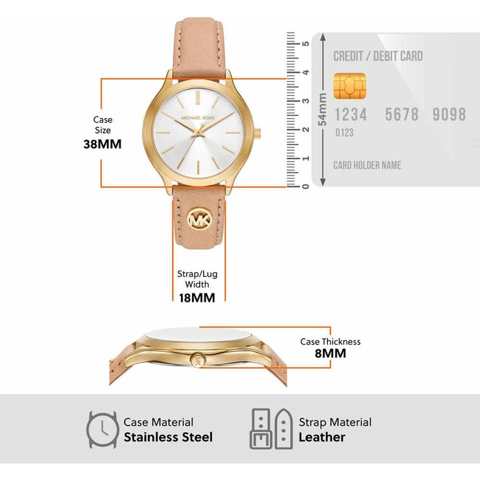 Жіночий годинник Michael Kors Slim Runway кварцовий, 38 мм, з бежевим шкіряним ремінцем
