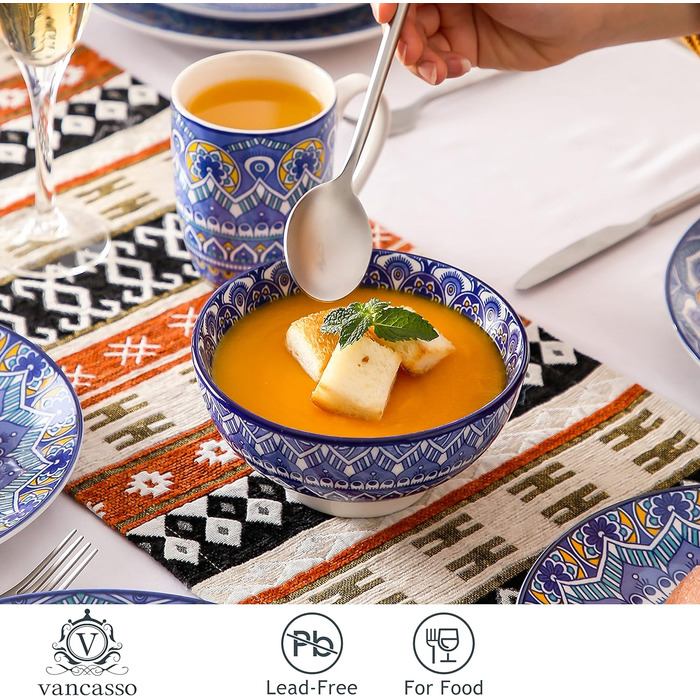 Набір посуду Vancasso MANDALA 16 предметів, кераміка, ручна робота, блакитний, для 4 осіб