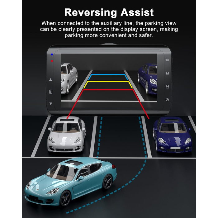 Відеореєстратор у машину Dashcam 4K з двома камерами, WiFi, 64GB SD карта, паркувальний асистент, нічне бачення, 170°+140° кут огляду, 3' IPS дисплей, G-сенсор, циклічна запис, паркування, підтримка карт до 256GB
