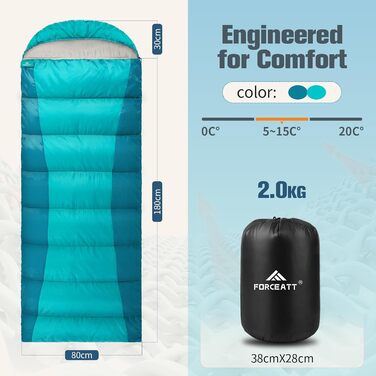 Сплячий мішок Forceatt Winter -5°C до -20°C, для 3-4 сезонів, легкий та водонепроникний, для дорослих, кемпінг, рюкзак, подорожі