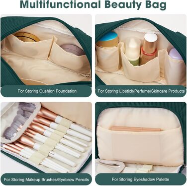 Косметичка жіноча Kalidi з відділеннями та щілинами для пензлів, велика органайзер для макіяжу, дорожня косметичка, валізка, темно-зелена