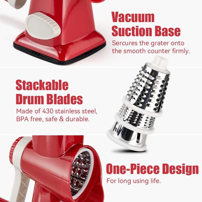 Трояк KEOUKE з ручкою: для сиру, овочів, горіхів, шоколаду. 3 змінні леза, червоно-білий