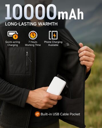 Обогреваемый жилет LABCOOL для мужчин и женщин - флисовый жилет з USB-живленням (10000mAh Powerbank), 6 зон обігріву, 3 температурні режими, машинне прання, XL, чорний